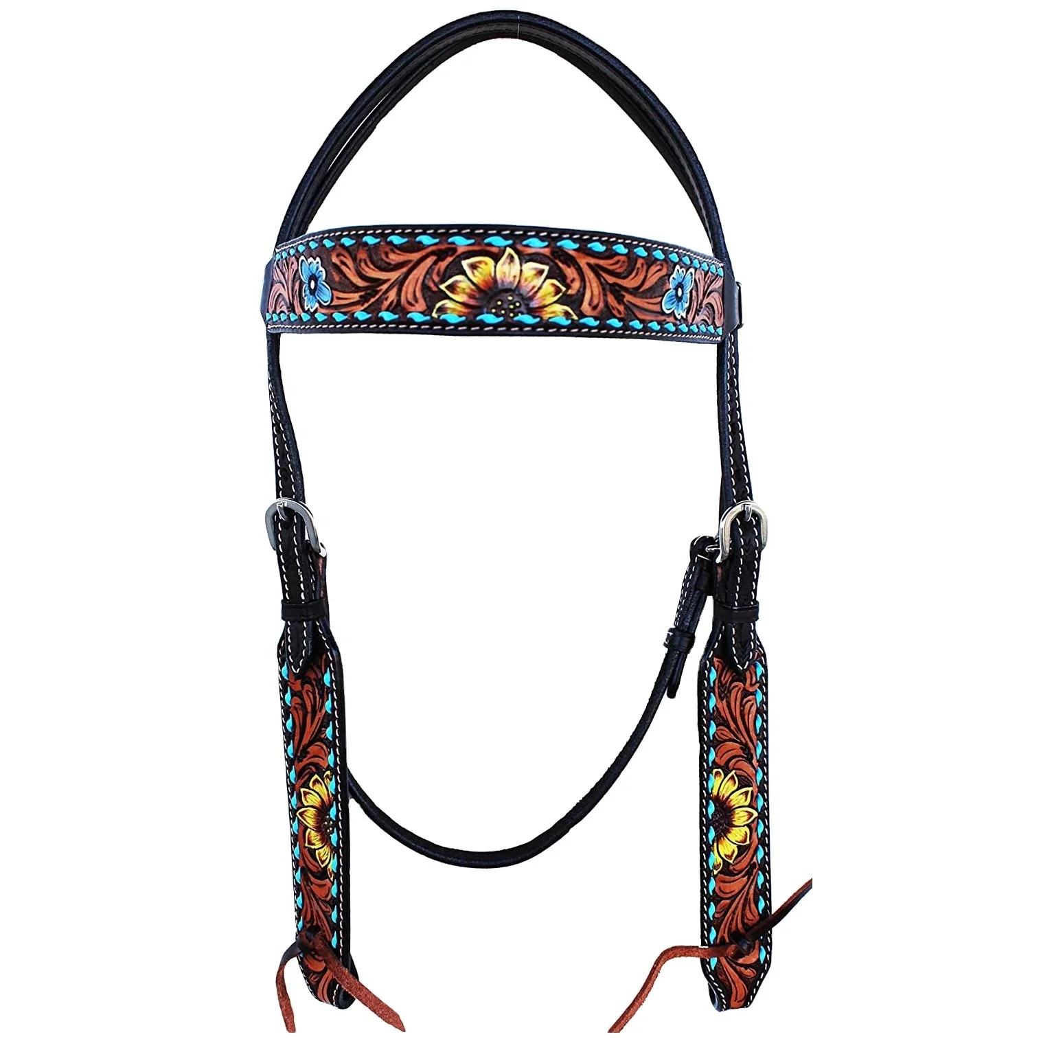 Source Top Quality 100% Cow Leather Western Tooled Headstall With