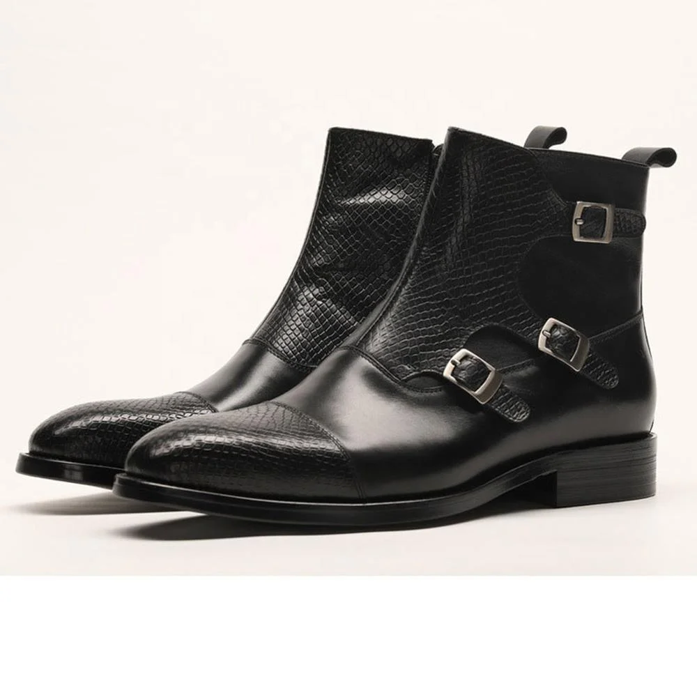 mens buckle boots with zipper