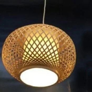 wholesale round hanging ceiling lamp chandelier pendant lamp bamboo rattan suspended led light lamp shade march expo 2020