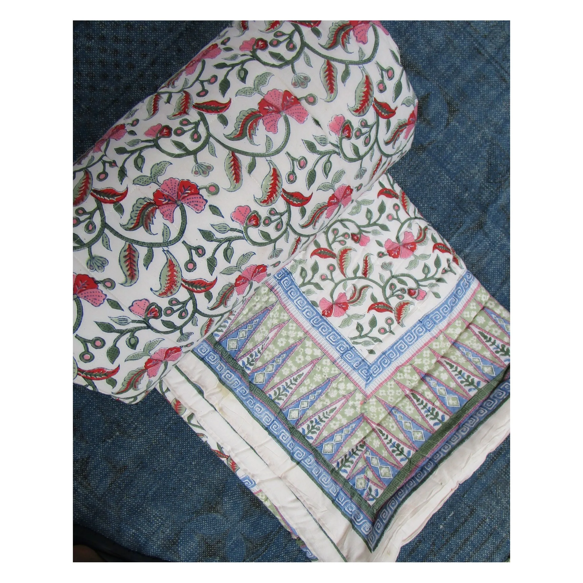 Elegant Floral Printed Cotton Quilts Full Size Indian Look Quilts