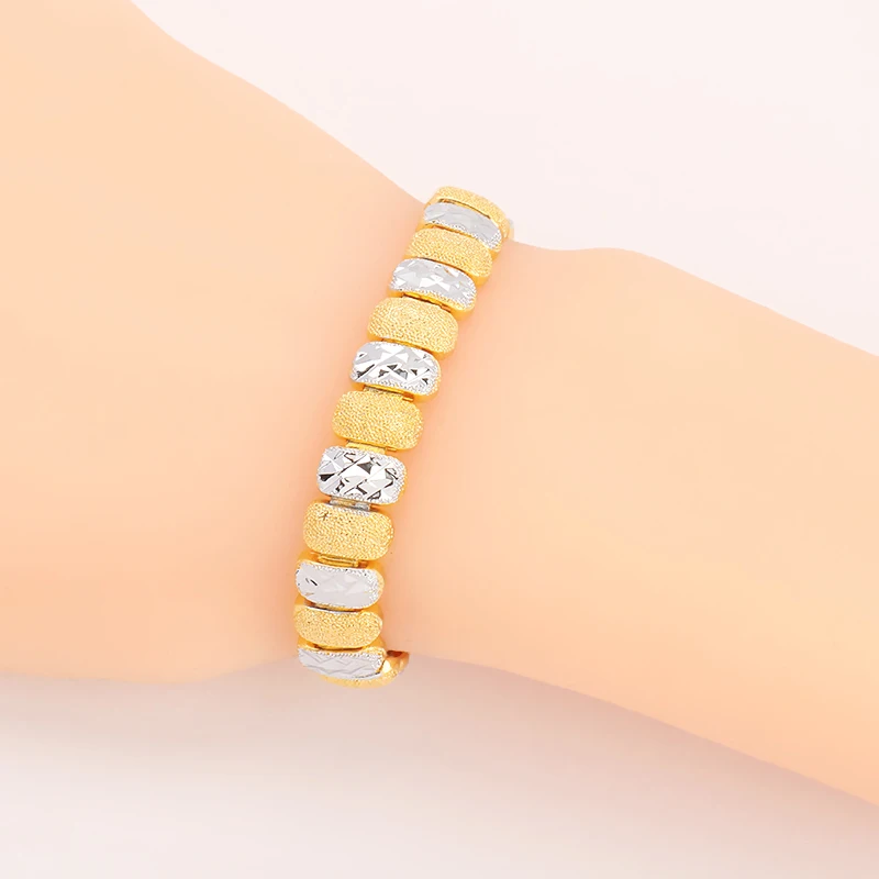 New Pure Gold Color Cable Chain Bracelets for Women Girls,Fashion 24k Gold  Gp 8mm Wide Bracelet 18cm Long