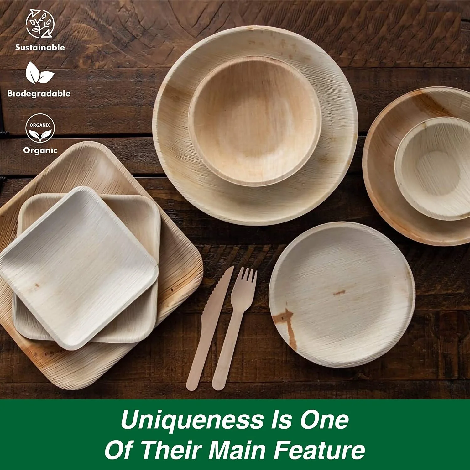 Platos de bambú desechables biodegradables, platos cuadrados de