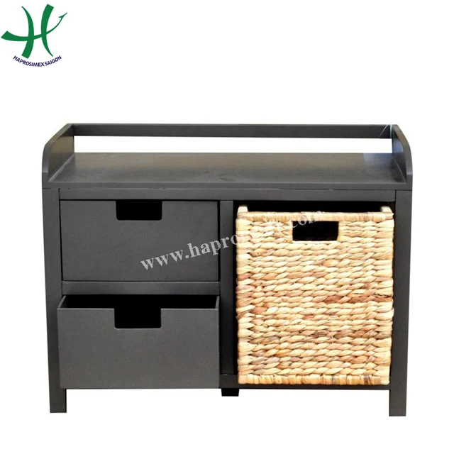 4-Drawer Wooden Chest with Natural Seagrass Drawers (TH 3231) for Living Room Storage of Clothing and Tools