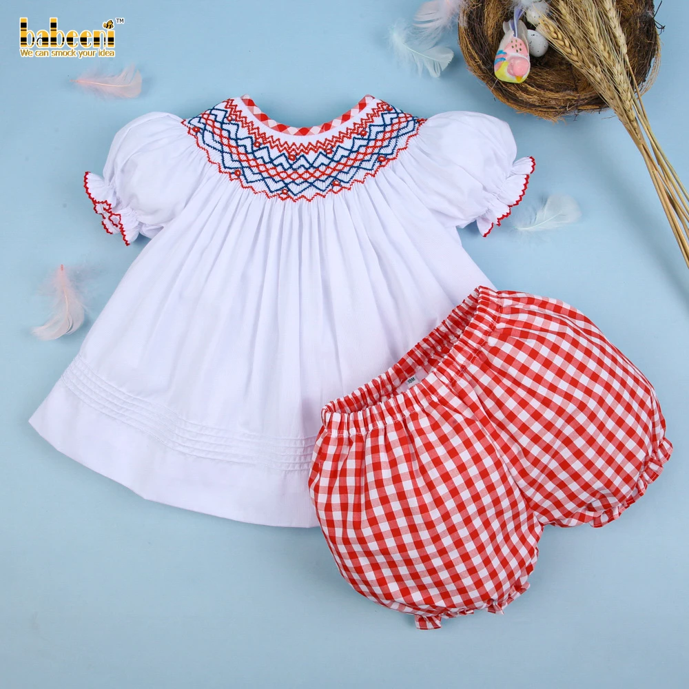 Elegant Navy Geometric Smocking Girl Clothing Oem Odm Smocked Baby