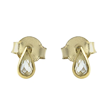 Small shaped 14K Gold plated 925 silver white topaz pear cut gemstone women stud earring