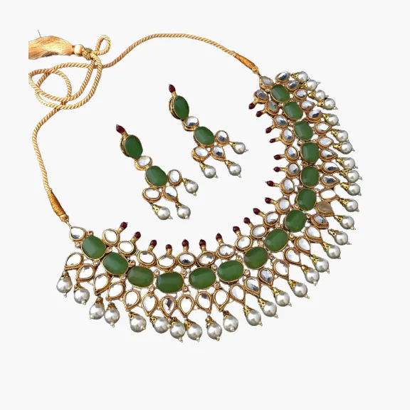 Gold Plated Bridal Kundan Jewelry Set 