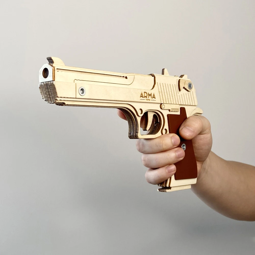 NICE TOY Kids Carved Wooden Eagle Rubber Band Pistol- 