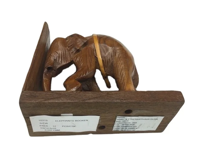 Handmade Elephant Carving in Teak Wood Nautical Style Popular Thai Souvenir Animal Wooden Tools Type