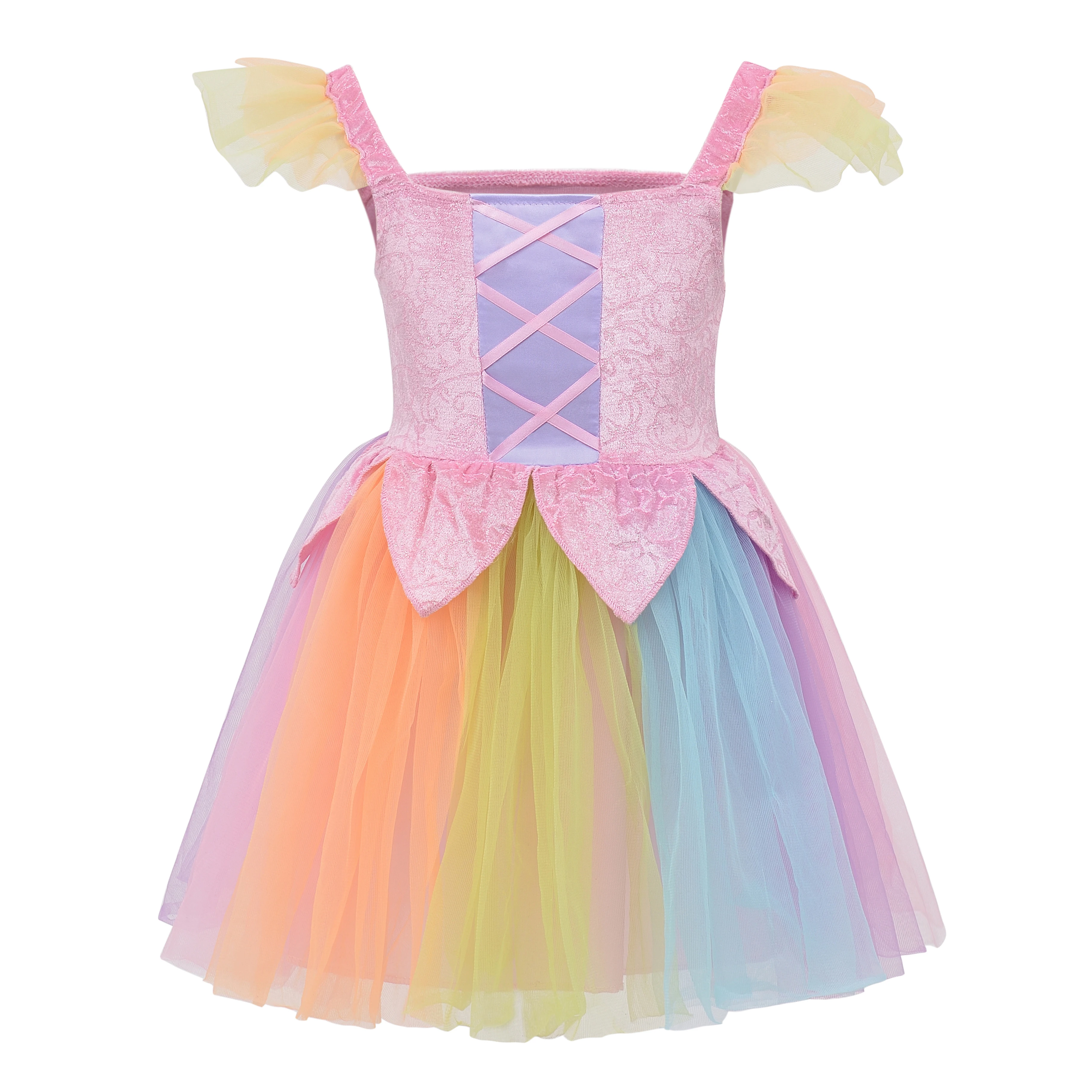Girls Pretty Rainbow Fairy Princess Dress Costume for Pretend Play Party