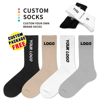 Uron 2021 high quality low MOQ 100% cotton fashion crew socks logo custom logo socks Custom socks