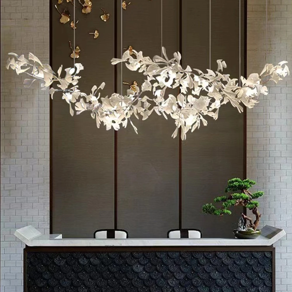 Длинная Керамическая люстра с цветами и листьями гинкго, роскошная художественная люстра
