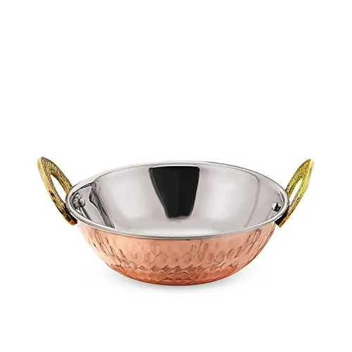 Copper Stainless Steel Kadai Cooking Serving Karahi Wok Bowls Hammered  Finish 6