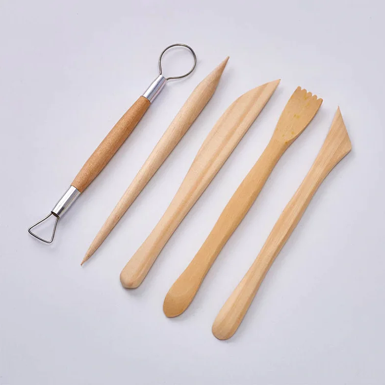 Set Di 5 Strumenti Per Modellare Argilla - Per Scultura, Ceramica E Intaglio, Con Manico In Legno - Foto 2