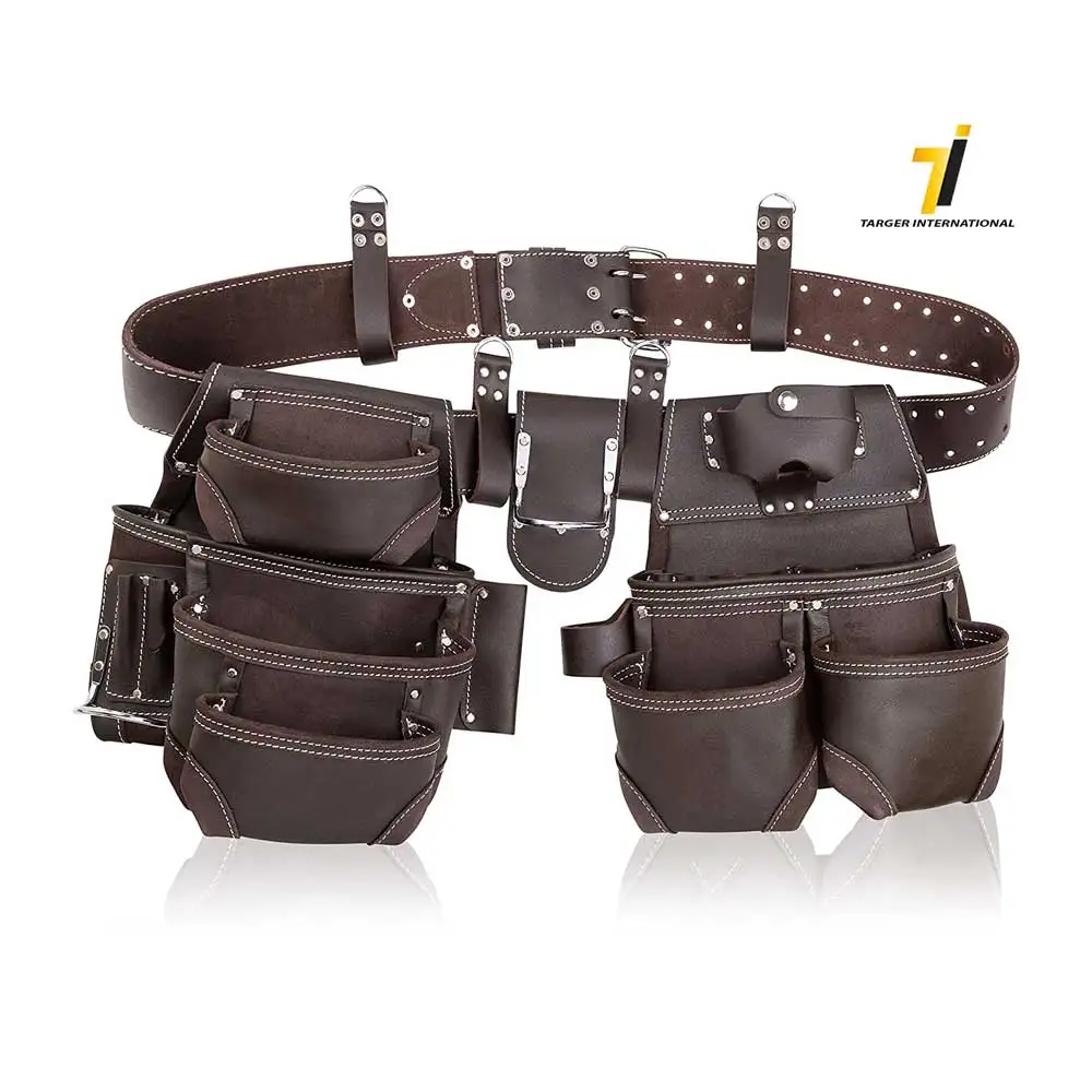Leather Tool Belt Pouch Double Pocket Organizer For Tools And For Large