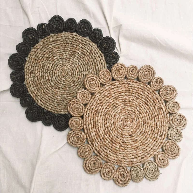 Round Natural Bamboo Tray With Handle,Straw Serving Tray,Woven Tray With Handle Wholesale Buy