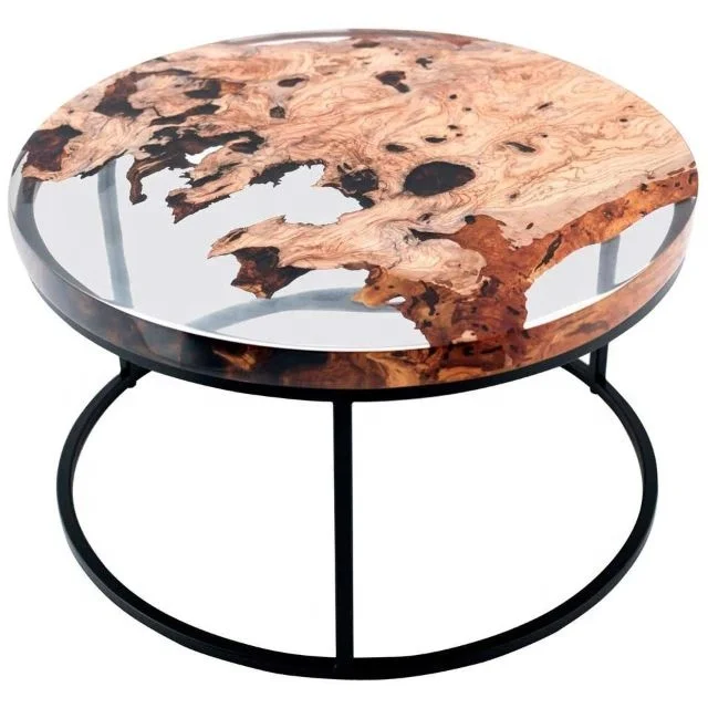 Epoxy Resin Coffee Table End Table Made European Walnut Round Live Edge River Resin Contemporary Design Indoor Coffee Table Buy High Quality Luxury Solid Wood Round Clear Epoxy Resin River Coffee Table With Metal Legs Living Room Furniture Modern