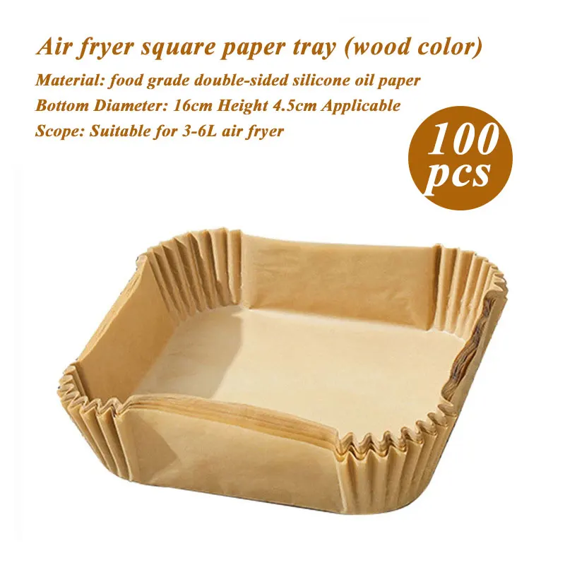 100pcs Square Air Fryer Liners, Kitchen Food Tray Greaseproof Papers,  Outdoor Party Barbecue Chicken Tray Liners