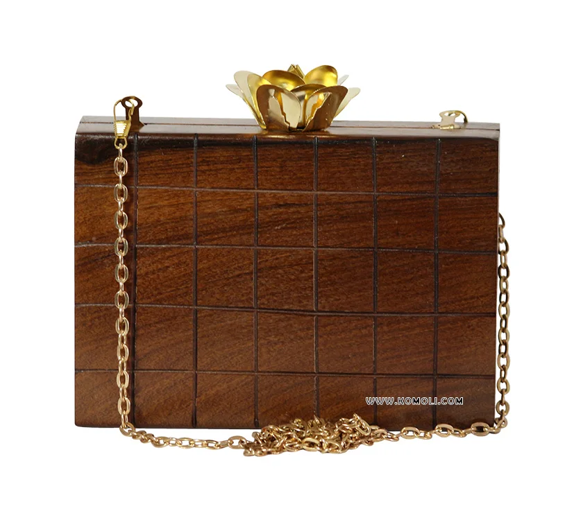 Elegant Wooden Box Clutch Handbag Made of Wood Hand Bag