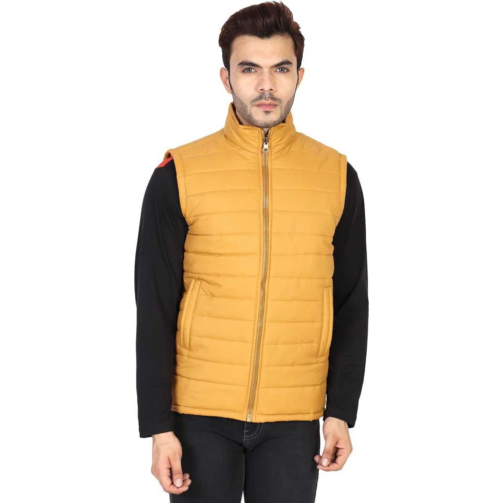 Solid Mustard Sleeveless Puffer Vest 