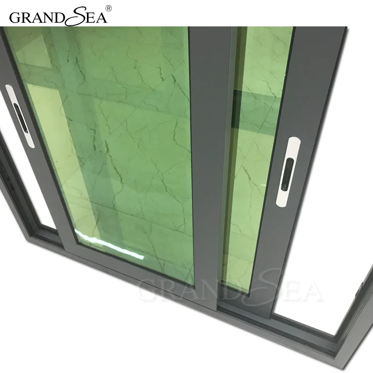 Power Coating Double Glazing Grey Color Aluminum Sliding Window
