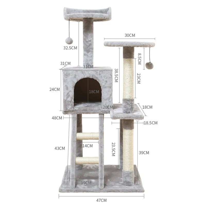 grey cat climbing frame