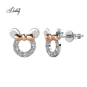 Hypoallergenic Sterling Silver 925 / Brass Cute Minnie Finest Austrian Crystals Stud Earrings For Little Girls Destiny Jewellery