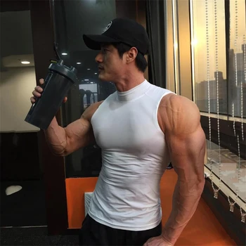 High quality compression tights gym tank tops quick dry sleeveless sports shirt men fitness clothing summer men's running vest
