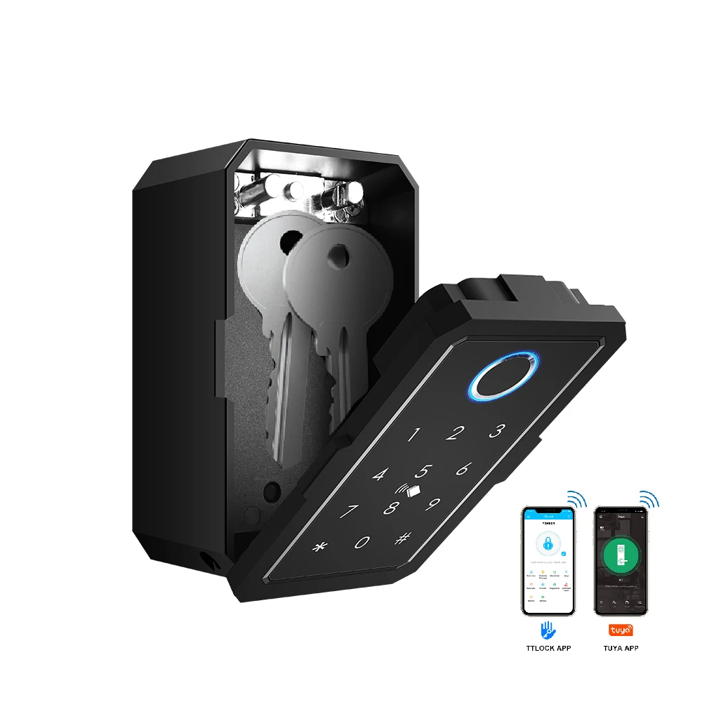 Outdoor Wall Mount Smart Key Safe Box Storage Combination Digital Key Card WiFi App Fingerprint Smart Key Lock Box