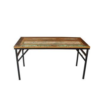 Recycle wood hotel dining table rustic industrial bar folding wood metal dining table vintage reclaimed wood multipurpose tables