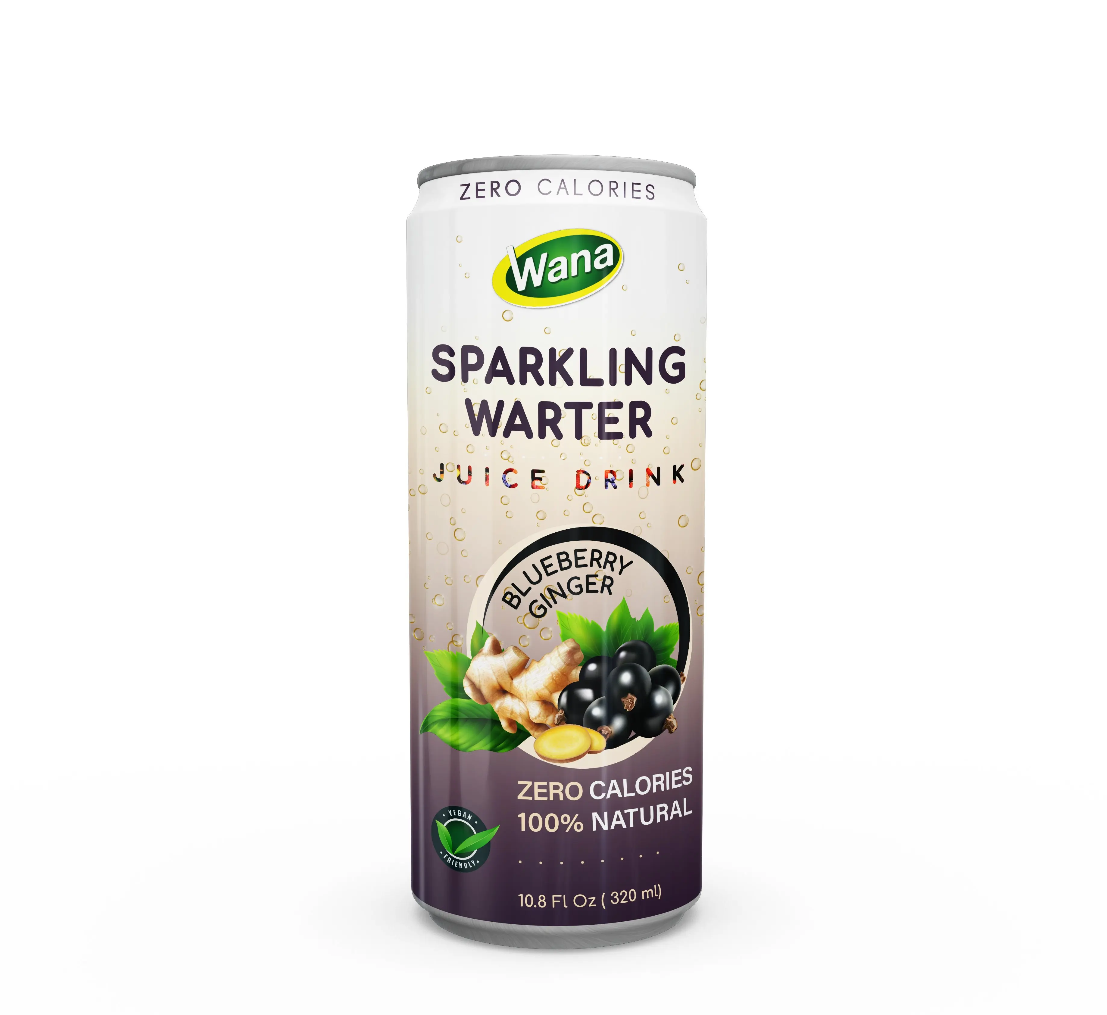 non calories sparkling juice drink with blueberry and ginger