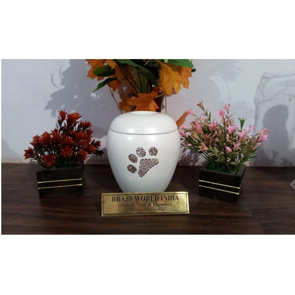 ALUMINIUM WHITE TEA LIGHT PET PAW CREMATION  URN FUNERAL SUPPLIES BRASSWORLD INDIA