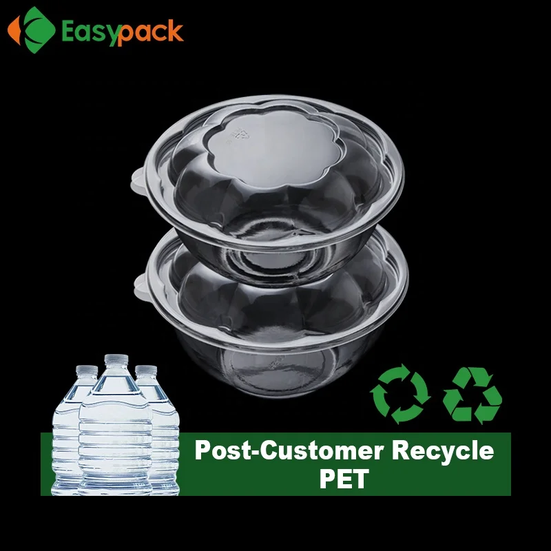 32oz Disposable Recycled Plastic Takeaway Food Container Salad Bowls