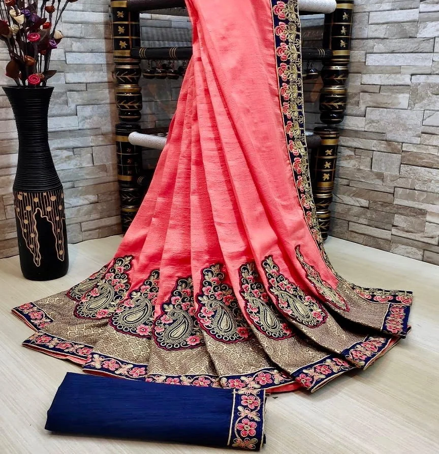 Latest Design Silk Saree With Heavy Embroidery Work and Patch Work Saree for Ladies New Designs