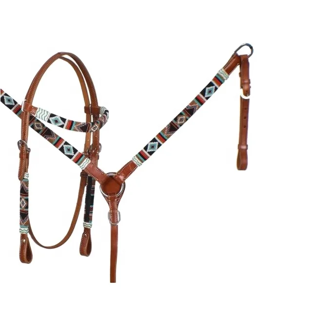 Custom Made Single Ear Headstall And Breast Collar Set With Silver Stud