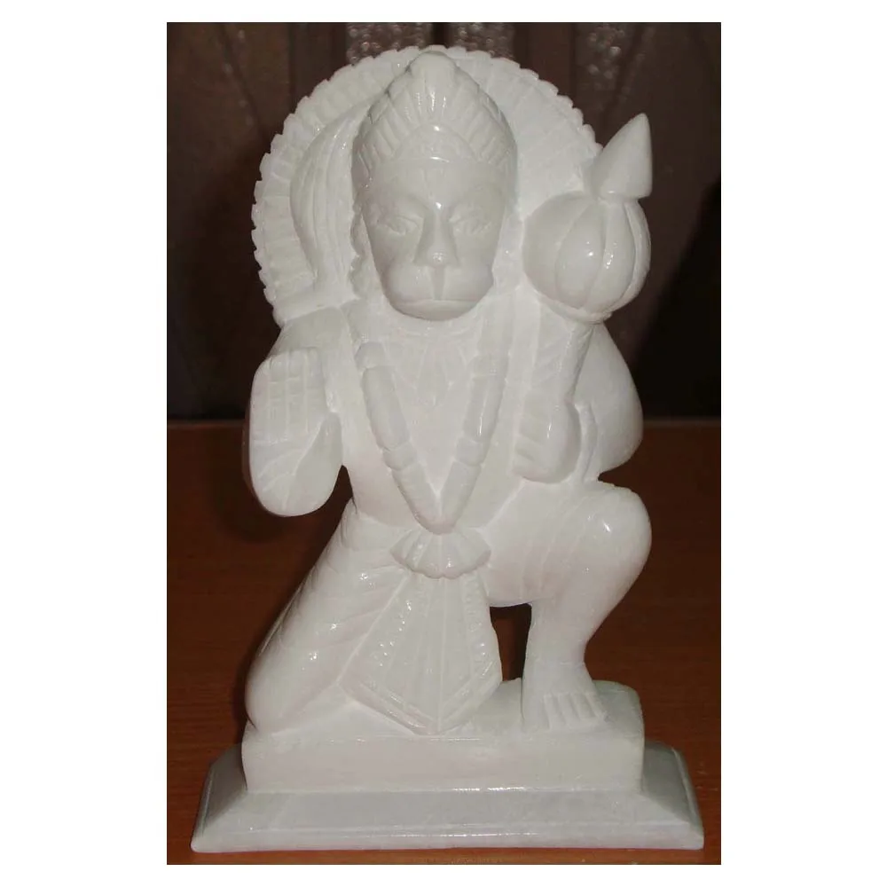 Decorative White Makrana Marble Indian God Shree Hanuman Statue With