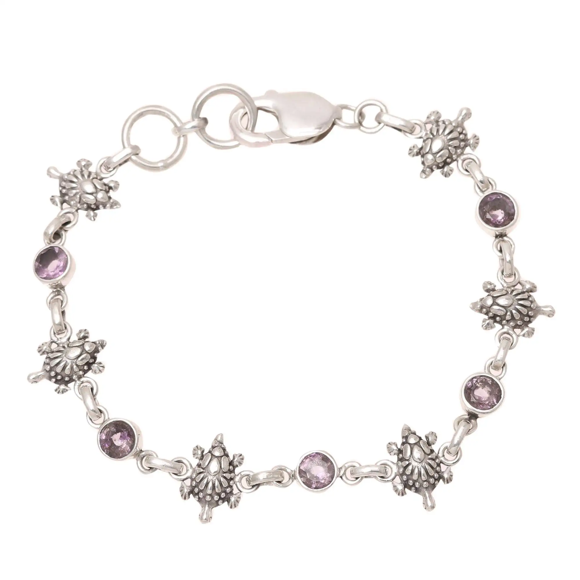Iolite. Sterling Silver Bracelet With Rhodium Plating And White Topaz Natural White Zircon