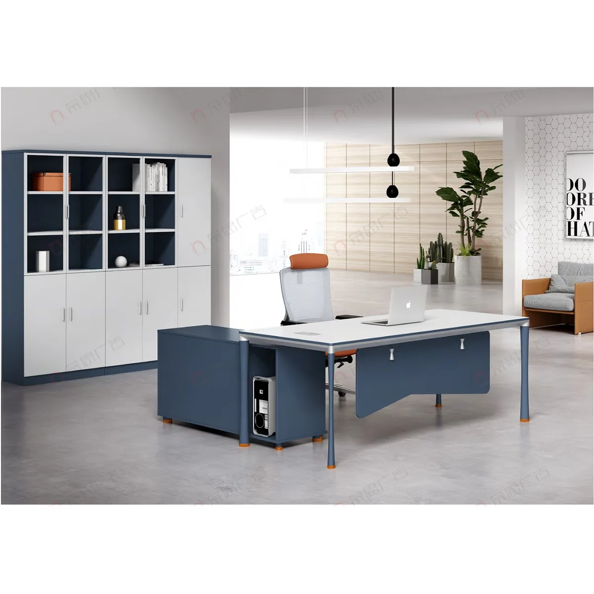 navy blue l shaped desk