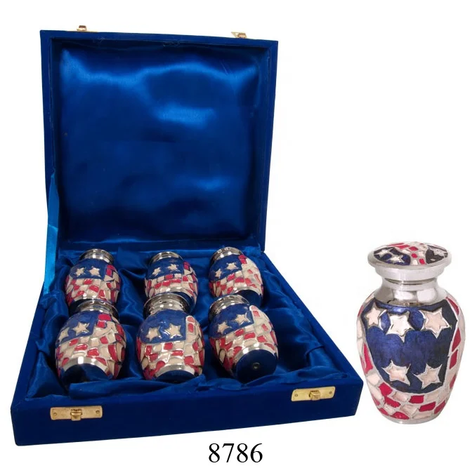 Memorial Keepsake Urns Set Of 6 For Ashes Mini Dome Top Embossed Brass