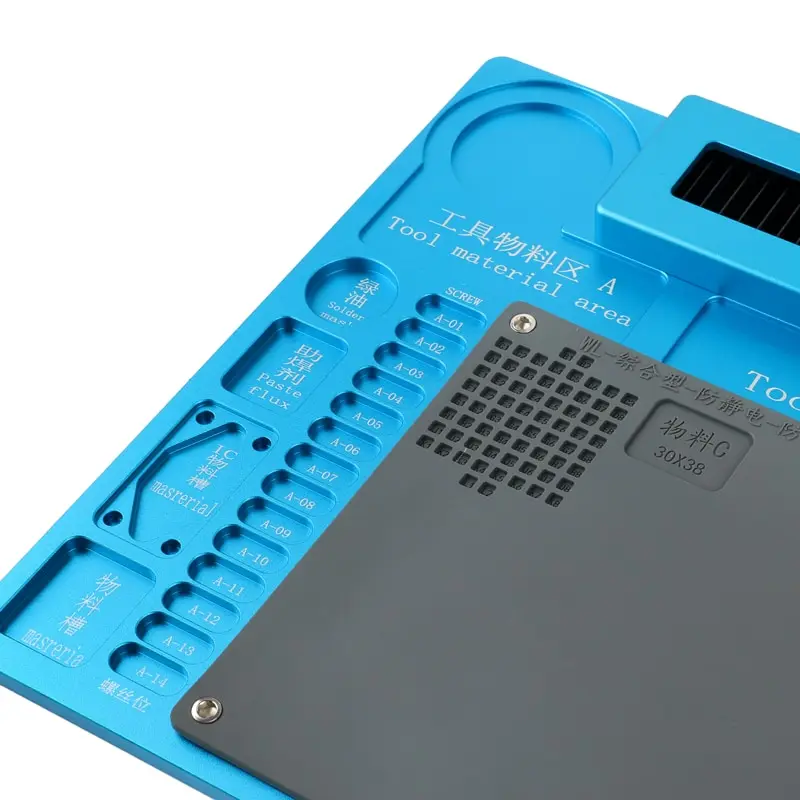 Multifunctional Aluminum Alloy Pad Microscope Base Soldering Mat With Slide Base and Screwdriver Holder for PCB Motherboard