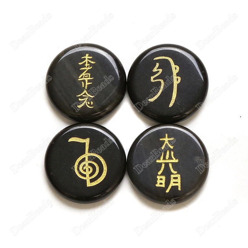 【中古】 Reiki Offering Nadama＆Shastro Natural Engraved Flat Round Reiki Crystal Healing Stones