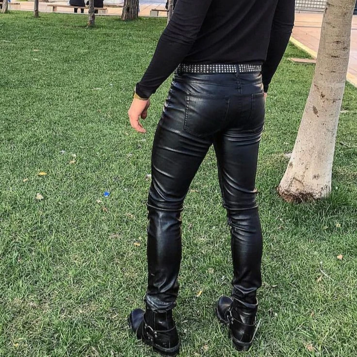 Skin Tight Black Leather Motorcycle Pant for Guys