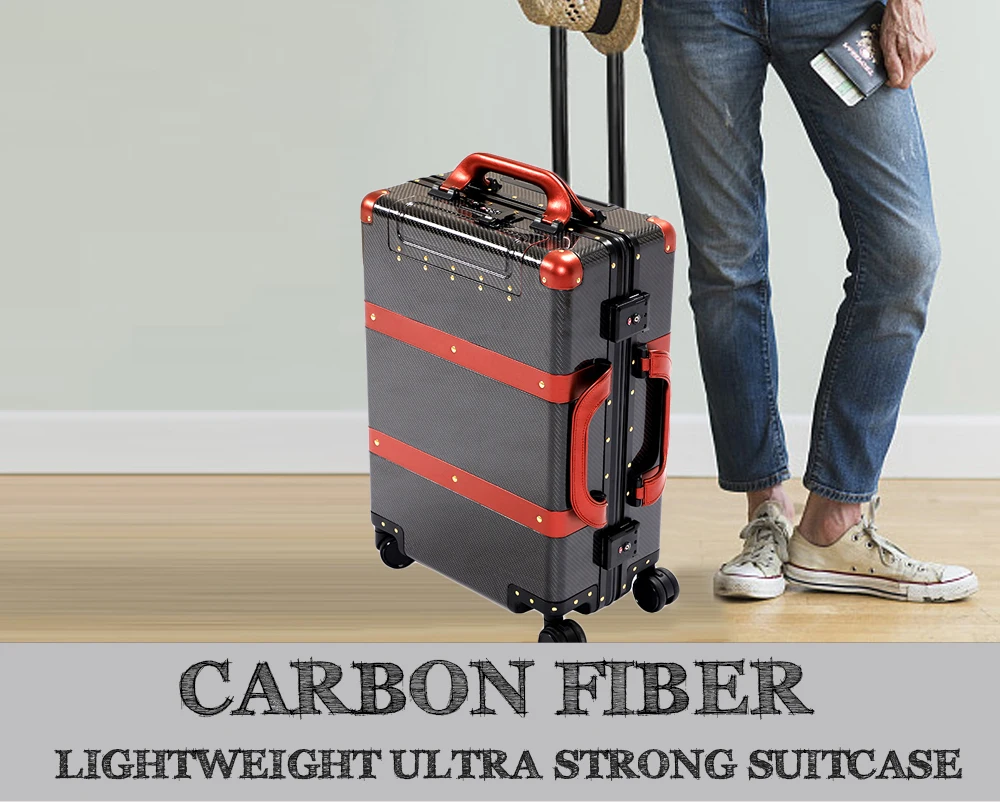 2021 Luxury Dry Carbon Fiber Suitcase Luggage Trolley Bags for Travel 20'' with 4 Wheels Medium-sized 24''