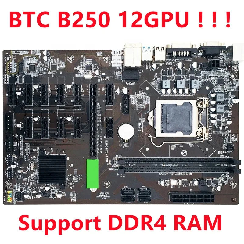 12GPU B250 Expert Motherboard 12 GPU PCIE Video Cards Motherboard i3/i5/i7 LGA 1151 Mainboard