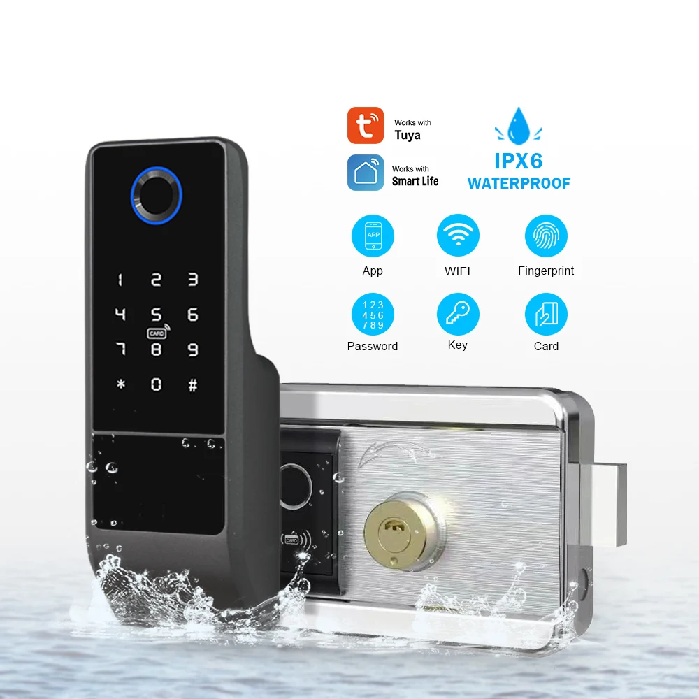 Водонепроницаемый приложение Tuya Wi-Fi замок двусторонний электронная отпечатков пальцев умный дверной с замком оправы для дискового затвора дома и на открытом