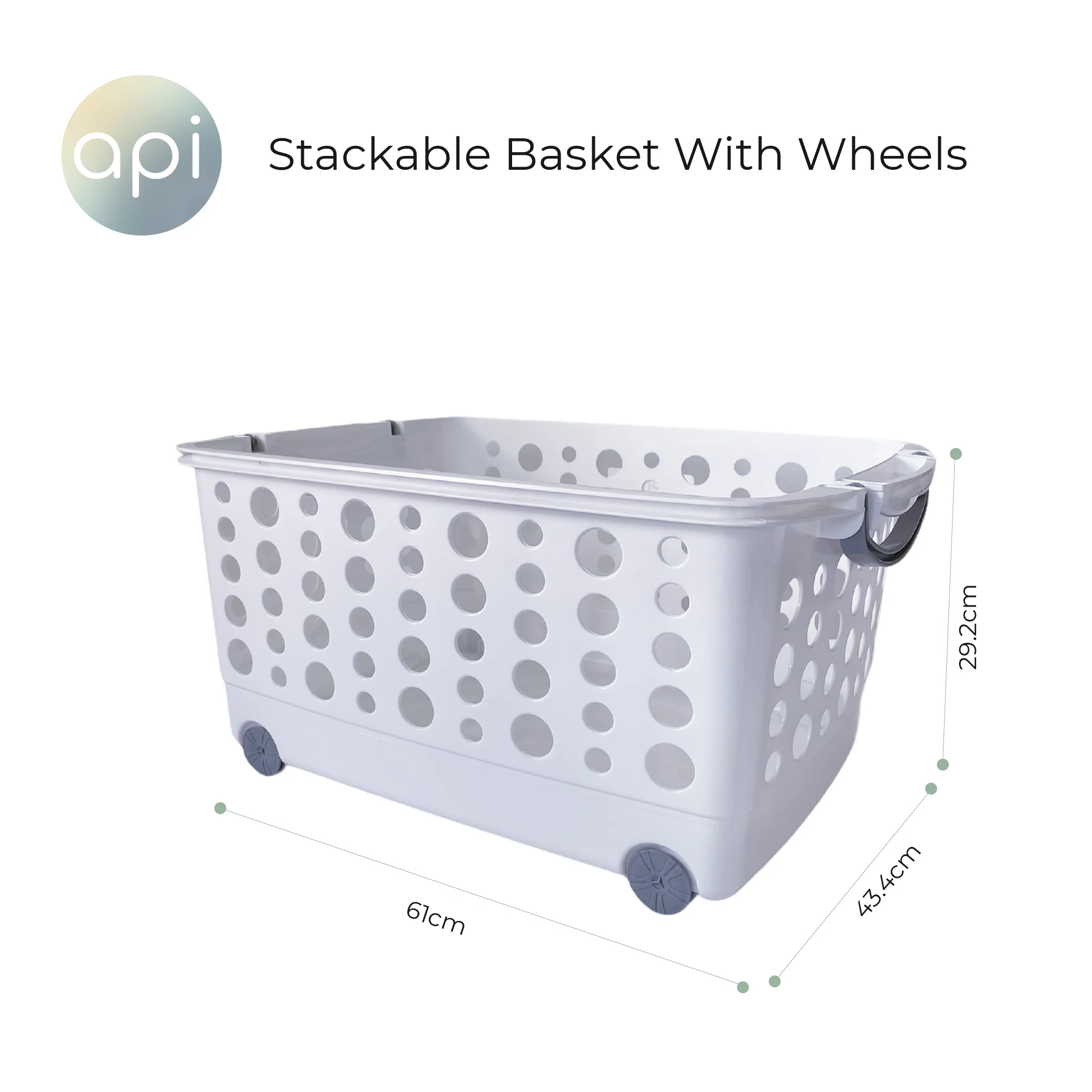 White Stackable Pp Plastic Basket With Wheels From Thailand Factory