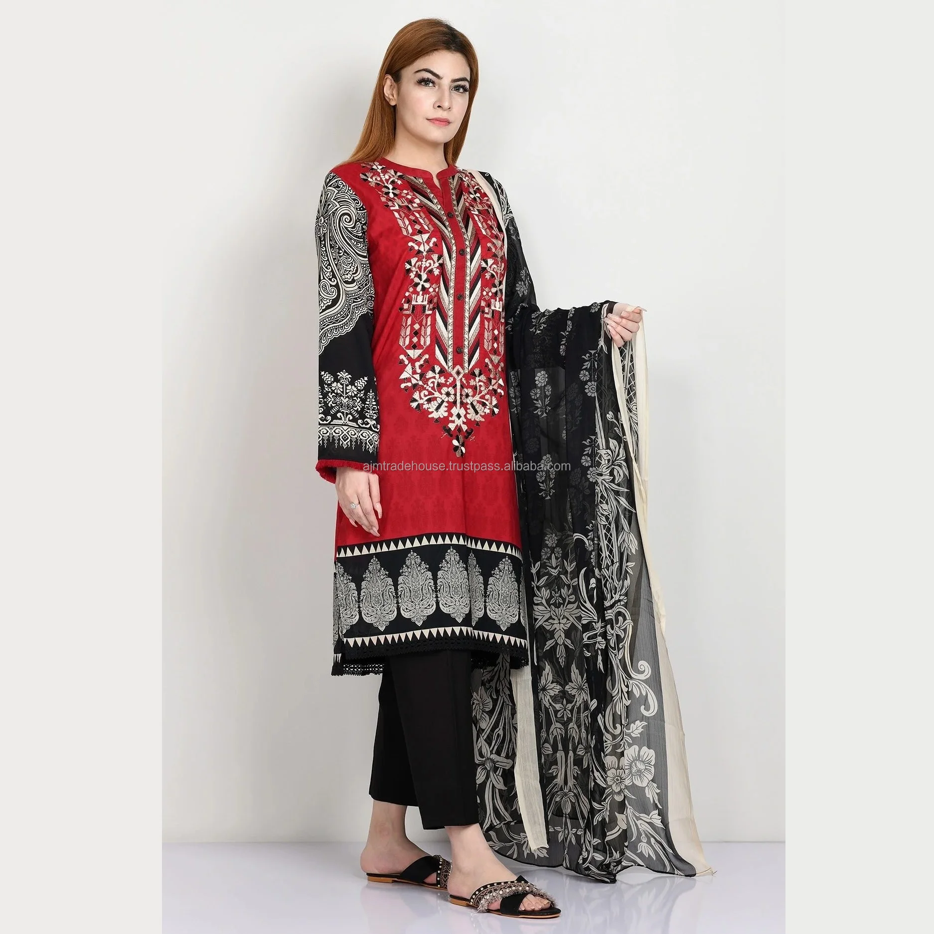 Banarasi Silk Black Pakistani Straight Suit buy online -