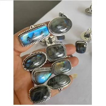 LOOSE GEMSTONE LABRADORITE SILVER STRING RING | wholesale multi fire labradorite german silver ring gemstone