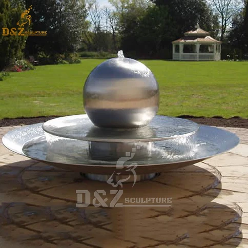 Garden water fountain large sphere stainless steel sculpture