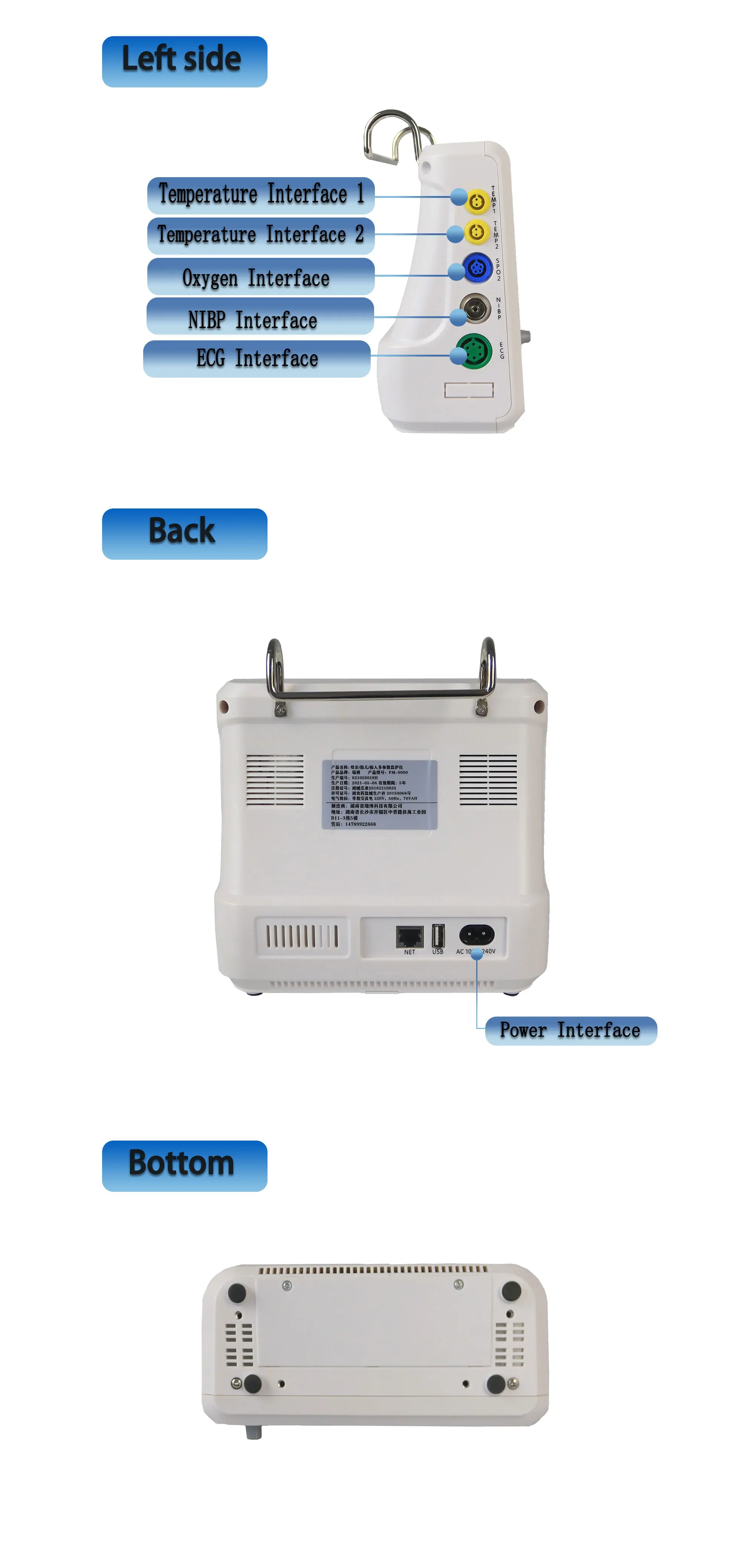 Portable 1.3KG Medical Grade Patient Monitor for Transport with Multi Parameter Monitoring