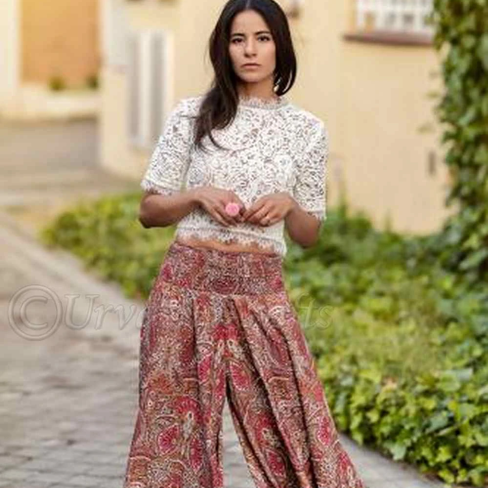 2022 Venta Al Por Mayor Las Mujeres Las Niñas Verano Barato Impreso Casual  Elástico Cintura Pierna Ancha Largo Plazo Pantalones Con Bolsillos - Buy Caderas  Anchas Pantalones,Pantalones Palazzo De Las Mujeres,Indio Ropa